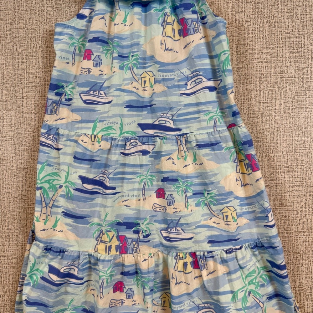 Vineyard Vines‎ Target Girls XL 14/16 Blue Nautical Tropical Tiered Ruffle Dress - Picture 3 of 8